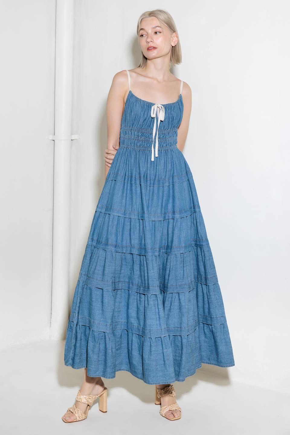 Eternal Desire Denim Midi Dress in medium indigo, view 2 — Soul Flow Apparel