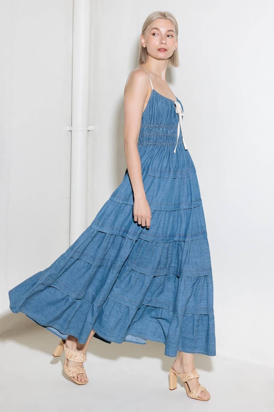 Eternal Desire Denim Midi Dress in medium indigo, view 3 — Soul Flow Apparel