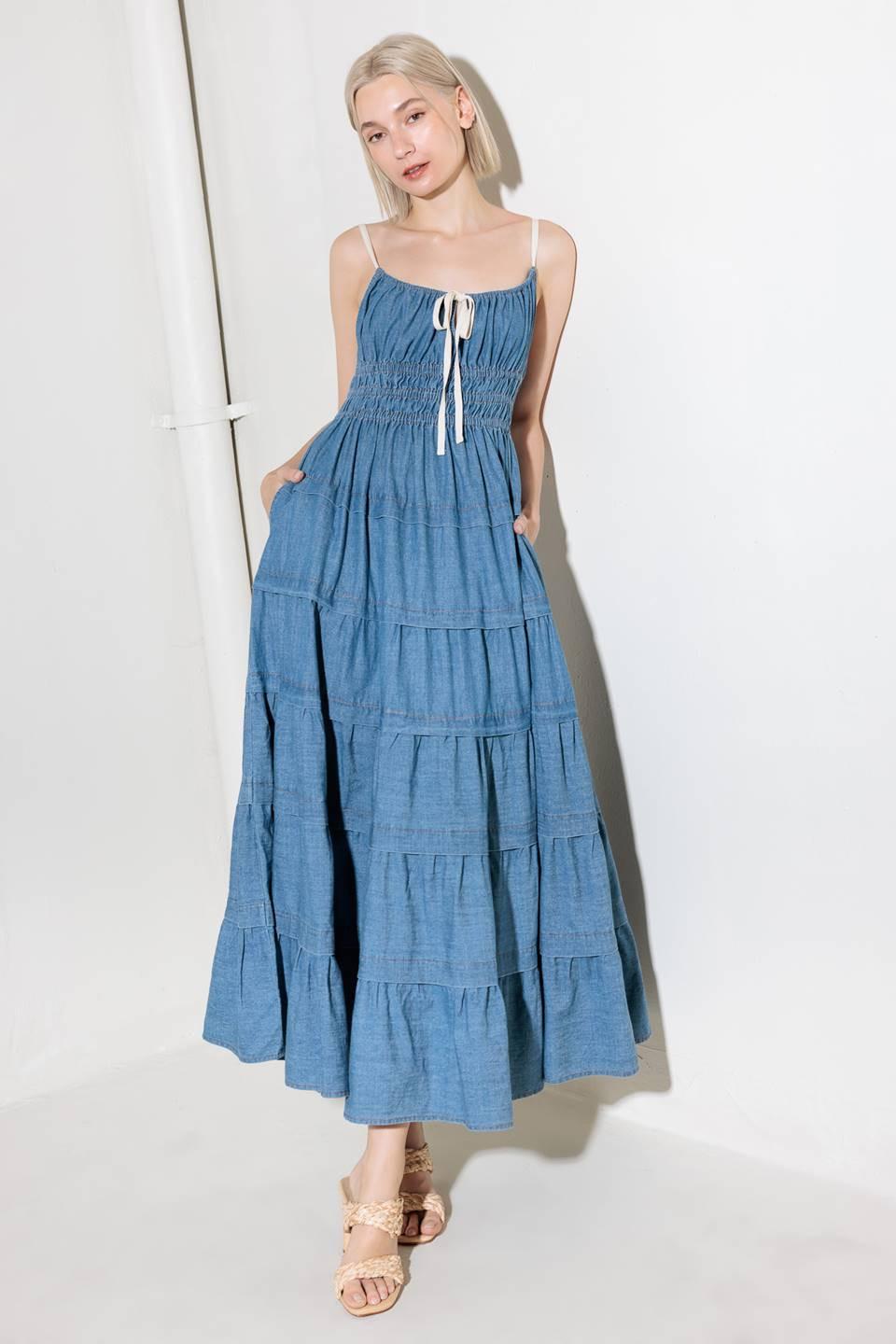 Eternal Desire Denim Midi Dress in medium indigo, view 5 — Soul Flow Apparel