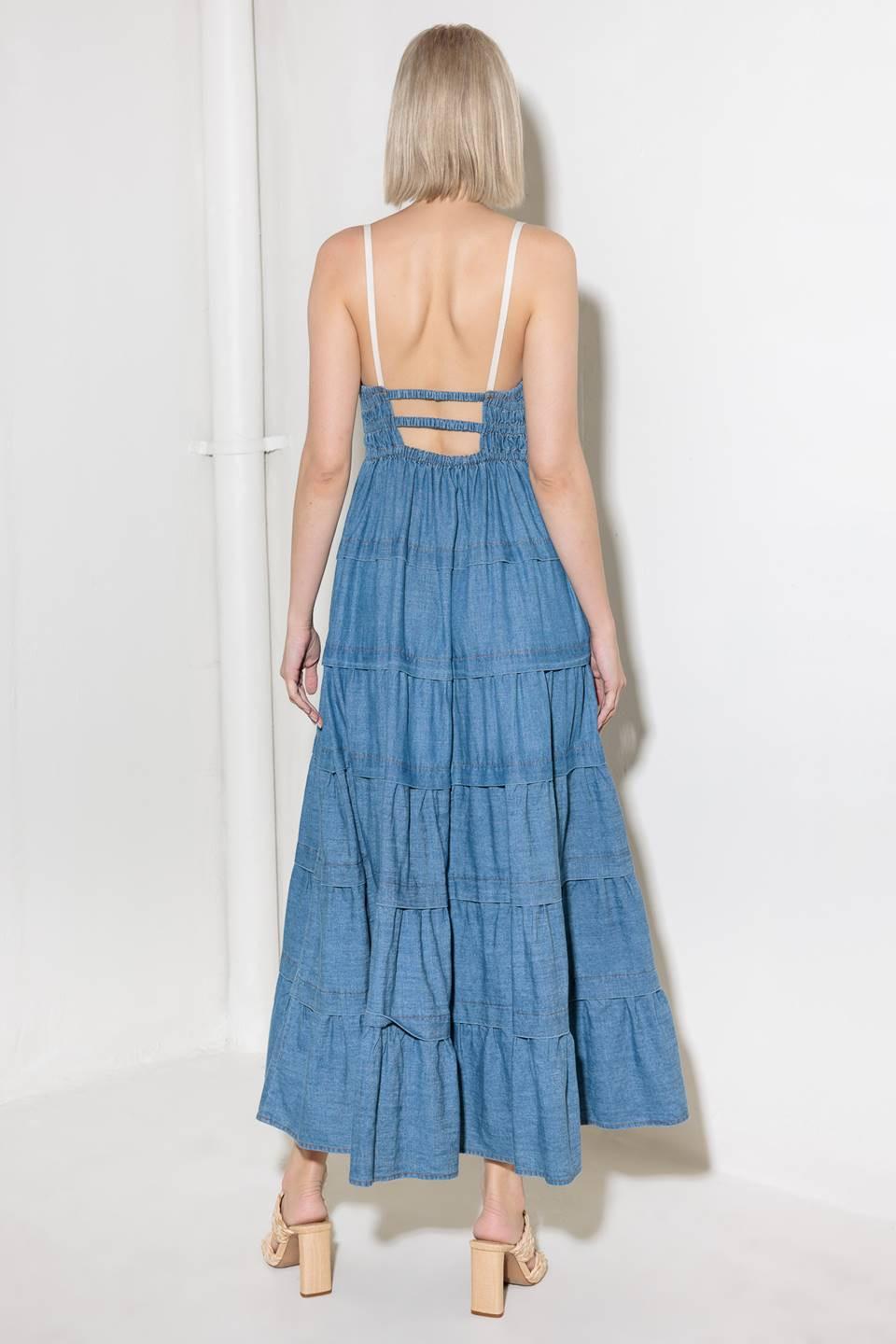 Eternal Desire Denim Midi Dress in medium indigo, view 7 — Soul Flow Apparel