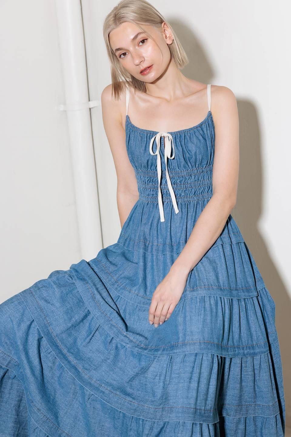 Eternal Desire Denim Midi Dress in medium indigo, view 8 — Soul Flow Apparel