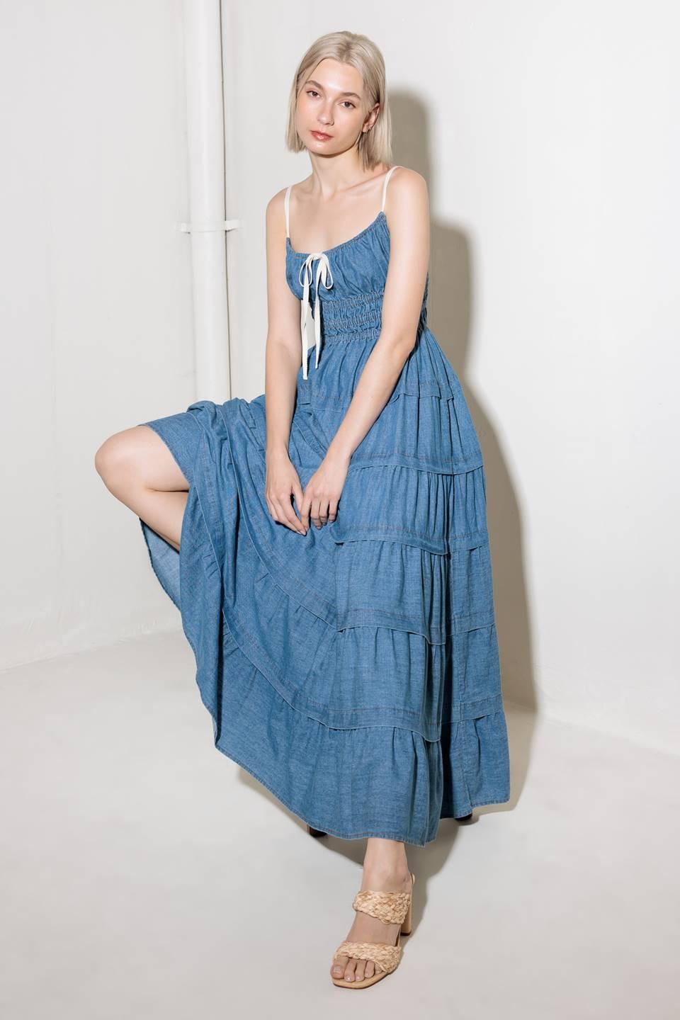 Eternal Desire Denim Midi Dress in medium indigo, view 9 — Soul Flow Apparel