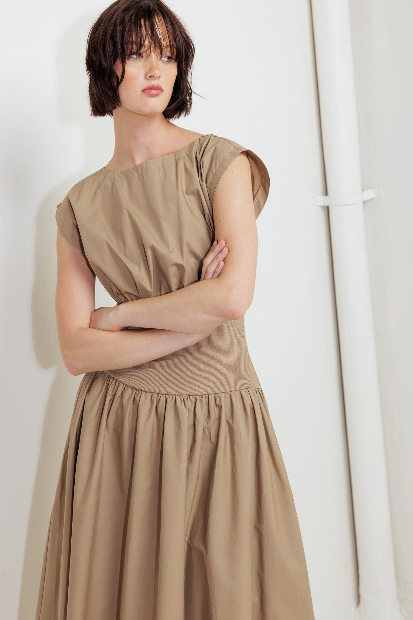 Dreamweaver Romantic Woven Midi Dress in mocha, view 6 — Soul Flow Apparel