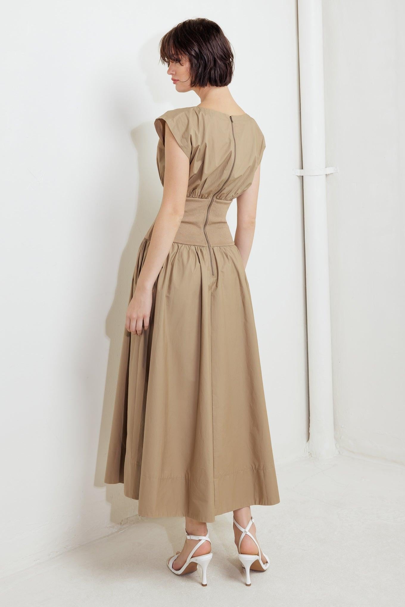 Dreamweaver Romantic Woven Midi Dress in mocha, view 8 — Soul Flow Apparel