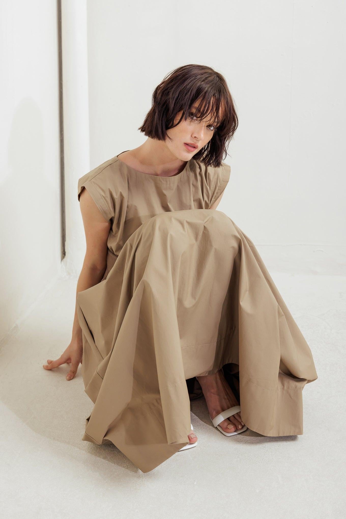 Dreamweaver Romantic Woven Midi Dress in mocha, view 9 — Soul Flow Apparel