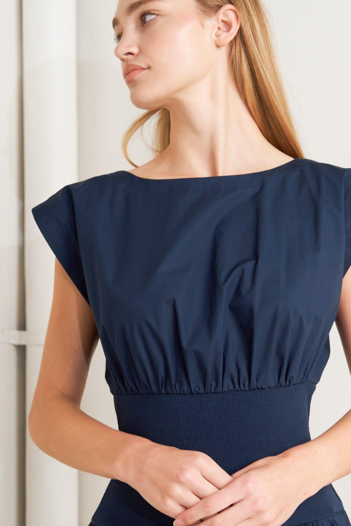 Dreamweaver Romantic Navy Woven Midi Dress, view 7 — Soul Flow Apparel