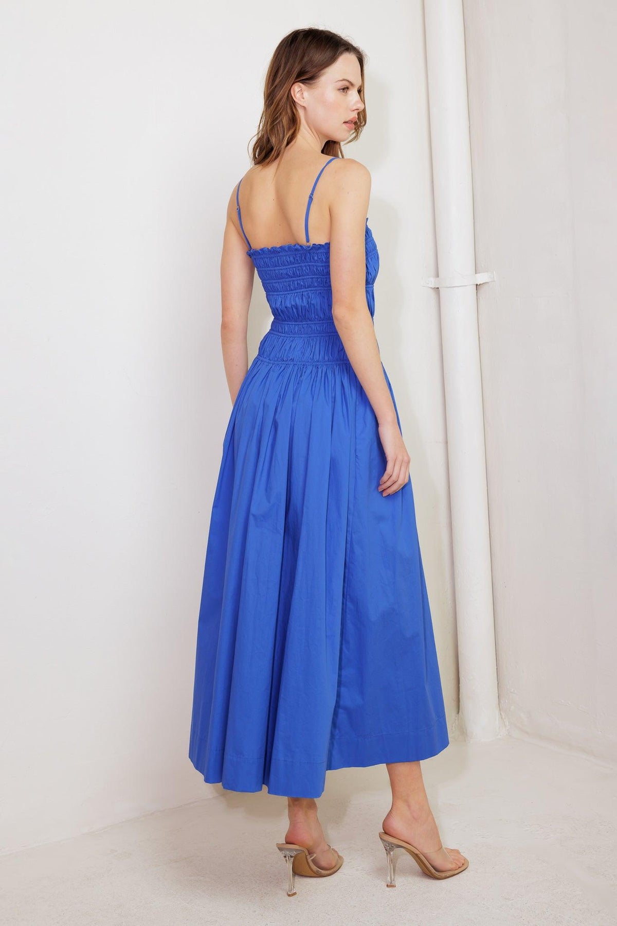 Moonlight on My Woven Midi Dress in cobalt blue, view 7 — Soul Flow Apparel