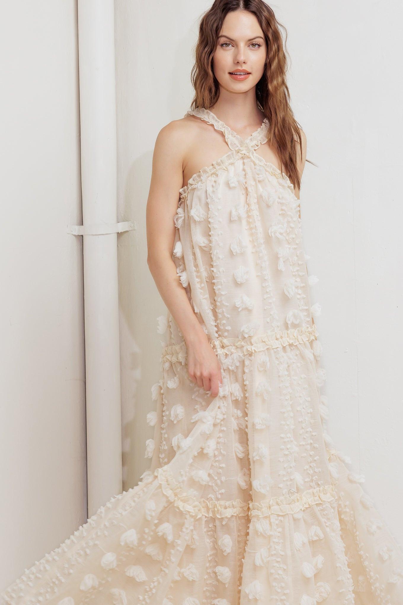 Cloud Nine Gown Woven Ankle Dress in cream, view 2 — Soul Flow Apparel