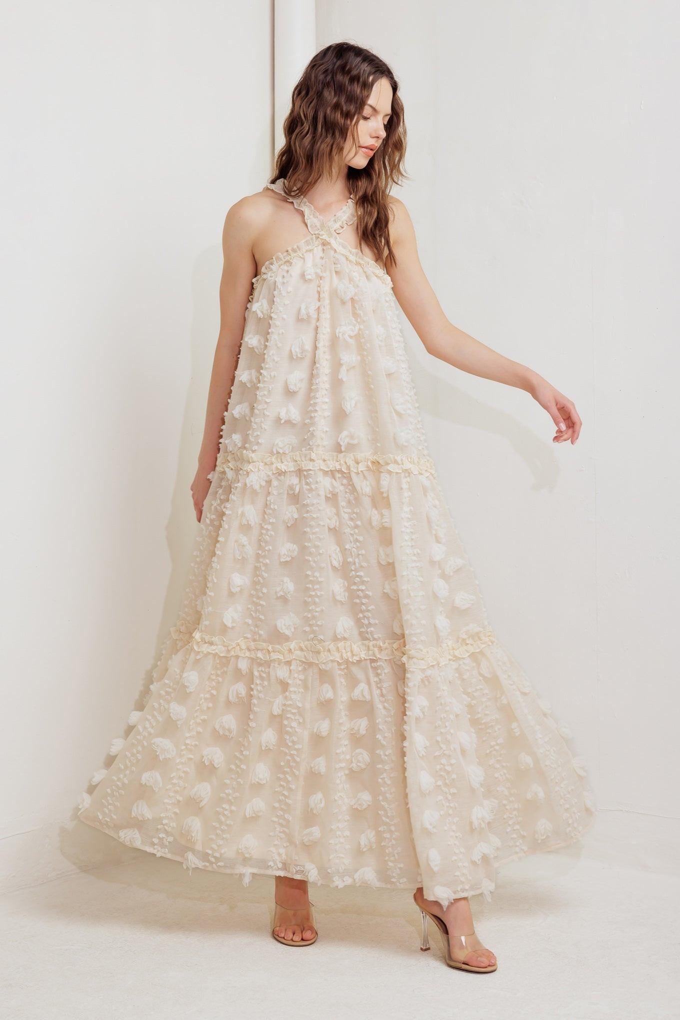 Cloud Nine Gown Woven Ankle Dress in cream, view 3 — Soul Flow Apparel