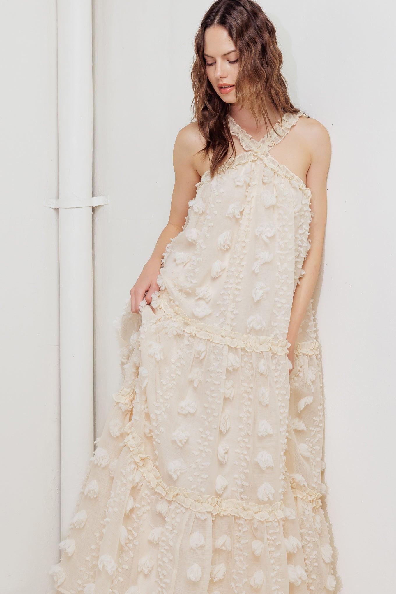Cloud Nine Gown Woven Ankle Dress in cream, view 5 — Soul Flow Apparel