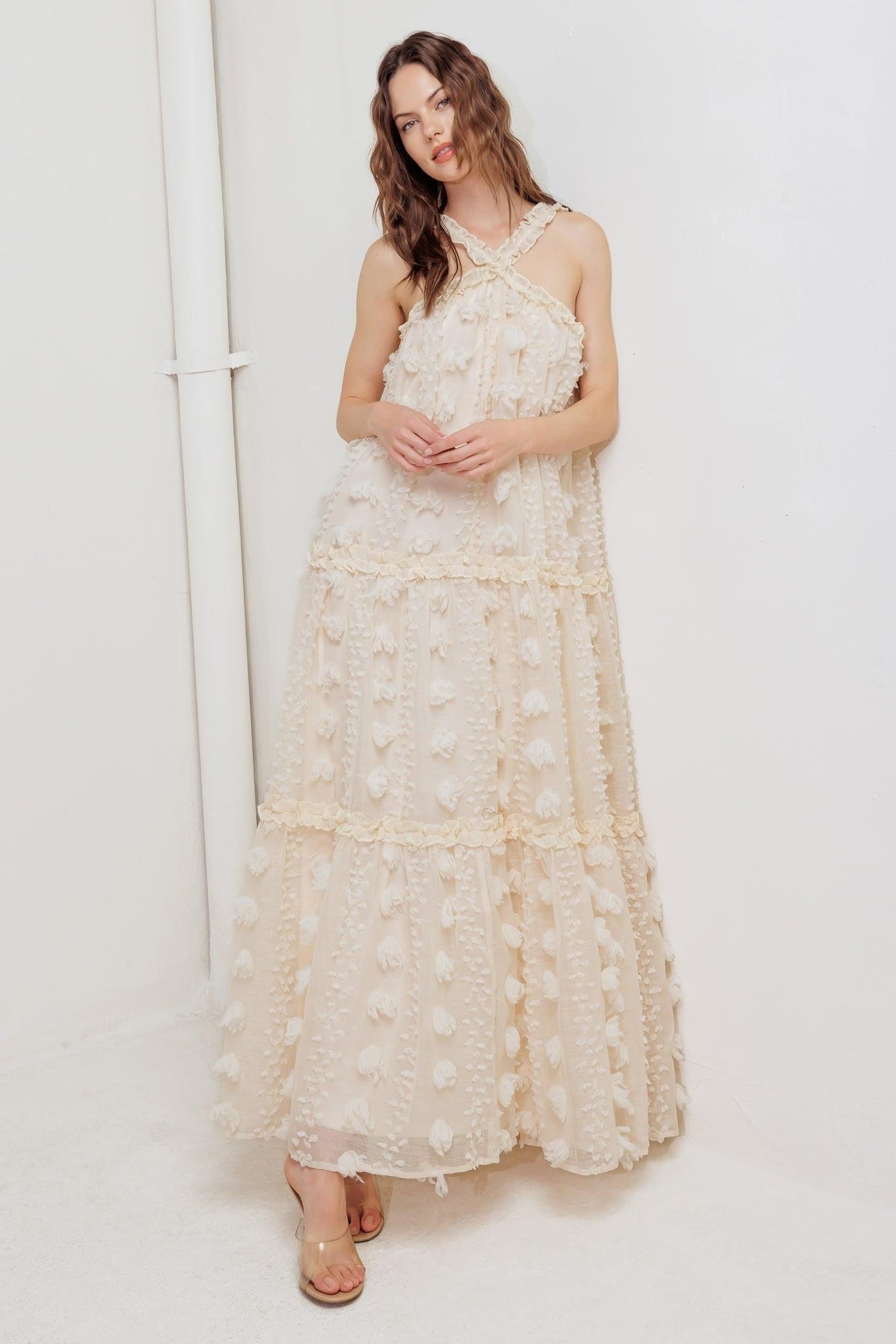 Cloud Nine Gown Woven Ankle Dress in cream, view 6 — Soul Flow Apparel