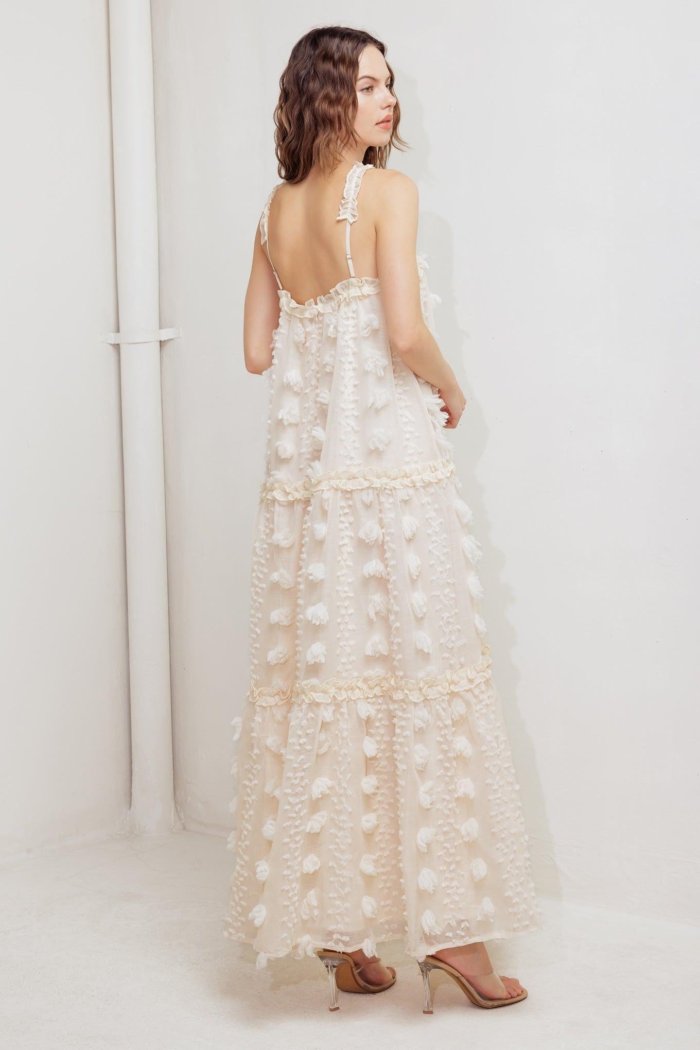 Cloud Nine Gown Woven Ankle Dress in cream, view 9 — Soul Flow Apparel