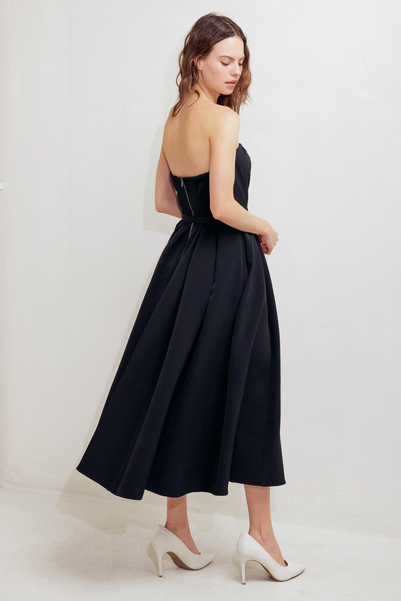 Black Tie Muse Woven Midi Dress, view 7 — Soul Flow Apparel