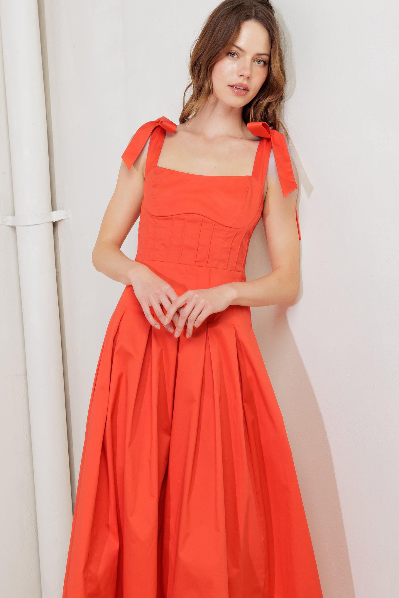 Gentle Shade Woven Midi Dress in coral red, view 6 — Soul Flow Apparel
