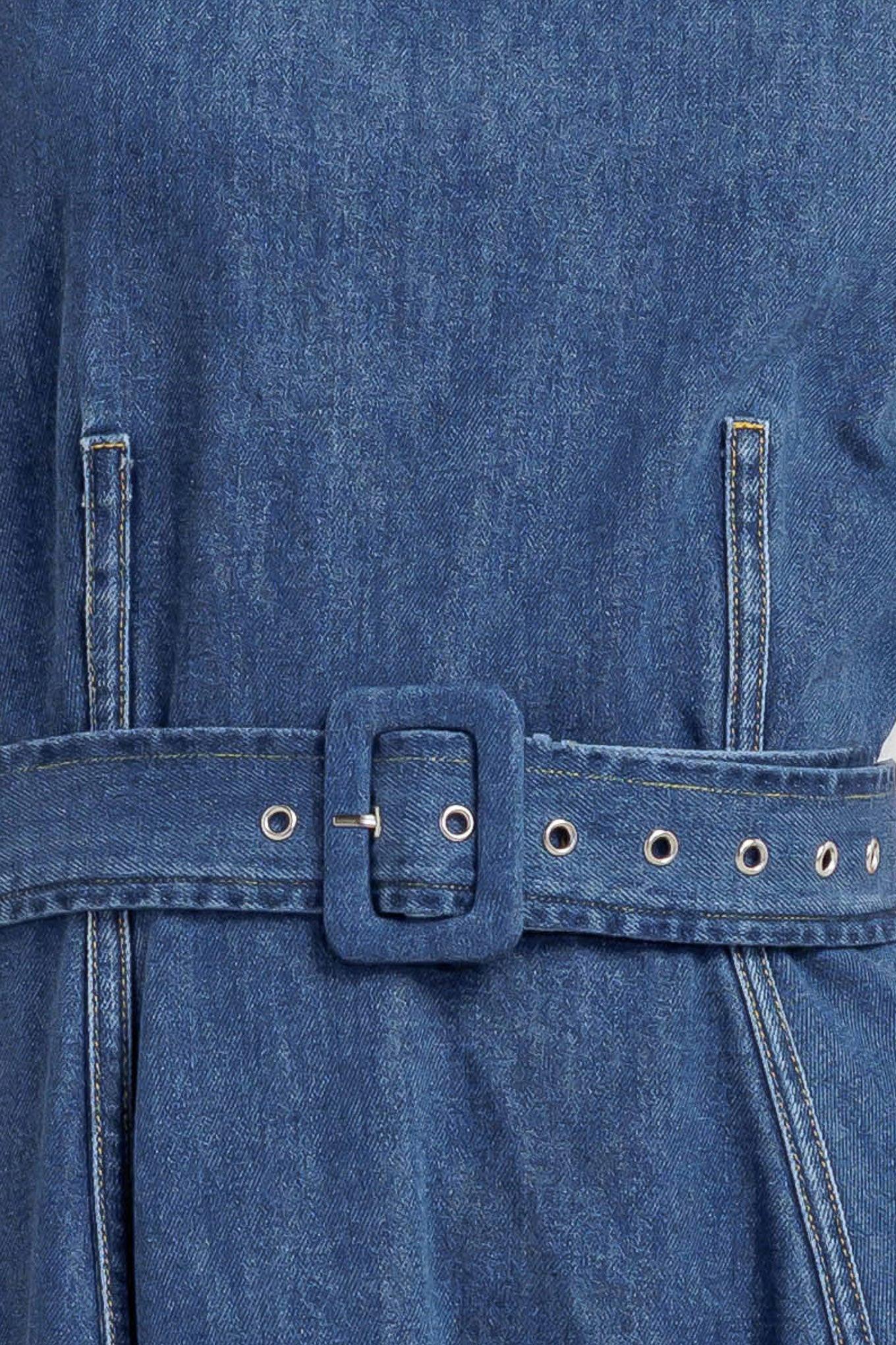 Poet’s Muse Denim Woven Midi Dress in indigo, fabric swatch — Soul Flow Apparel