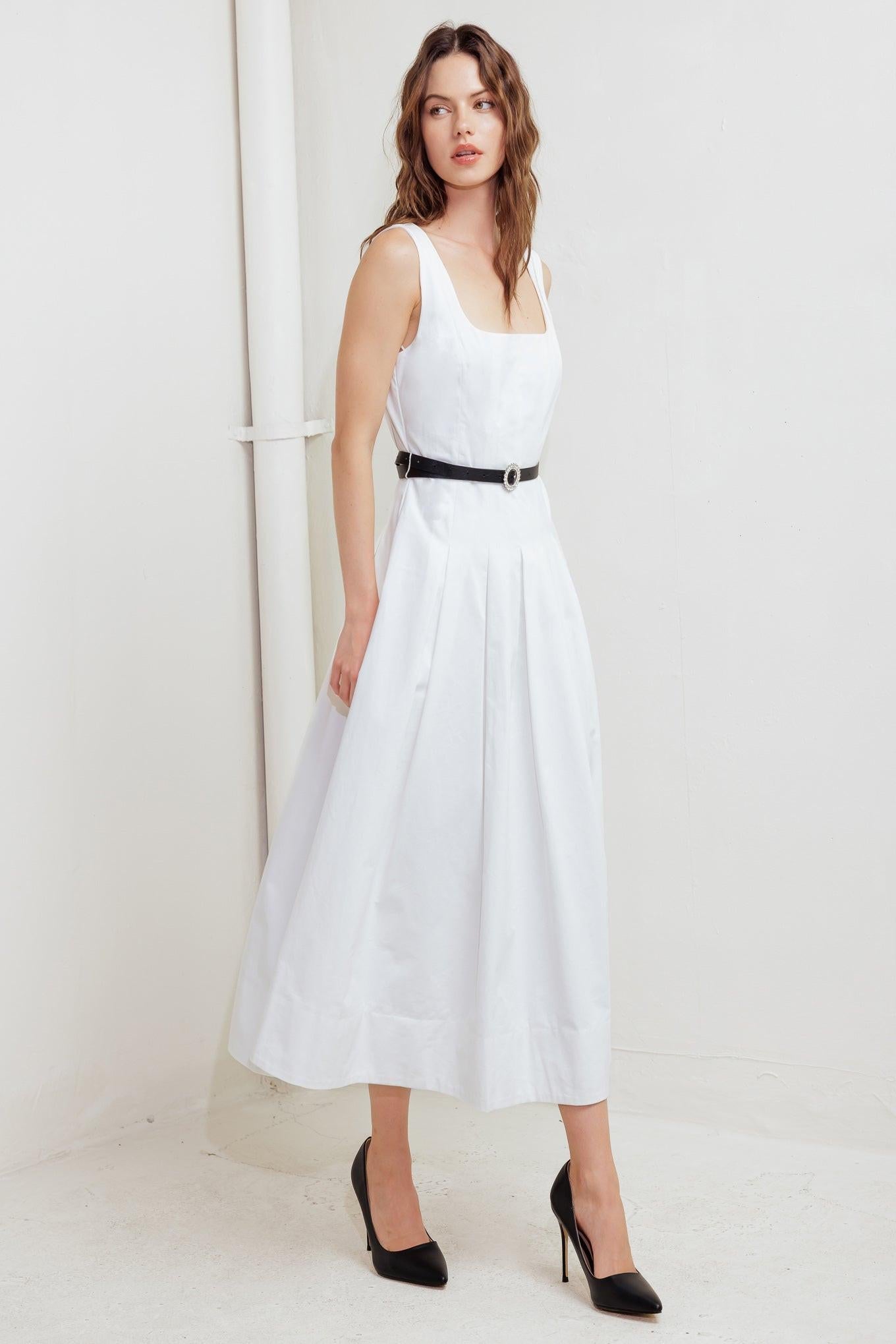 Sunday Reverie Woven Midi Dress in white, view 3 — Soul Flow Apparel