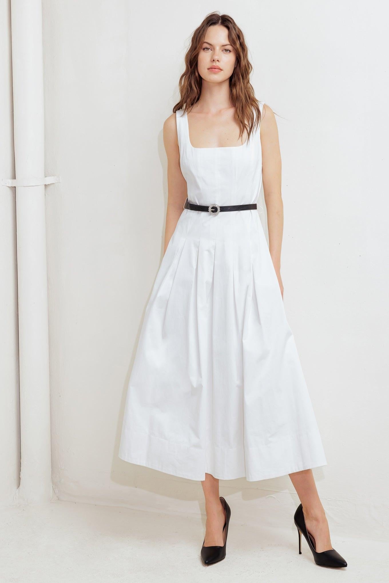Sunday Reverie Woven Midi Dress in white, view 4 — Soul Flow Apparel