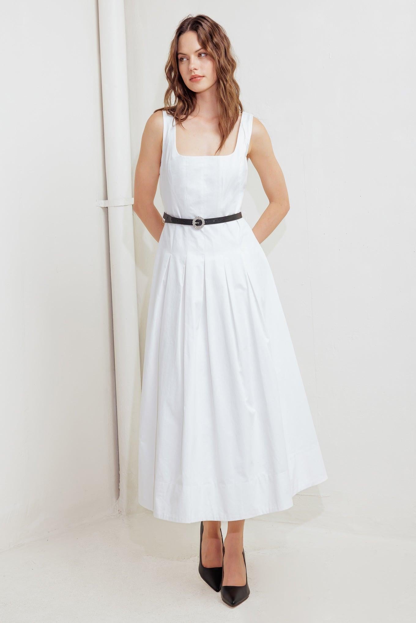 Sunday Reverie Woven Midi Dress in white, view 6 — Soul Flow Apparel