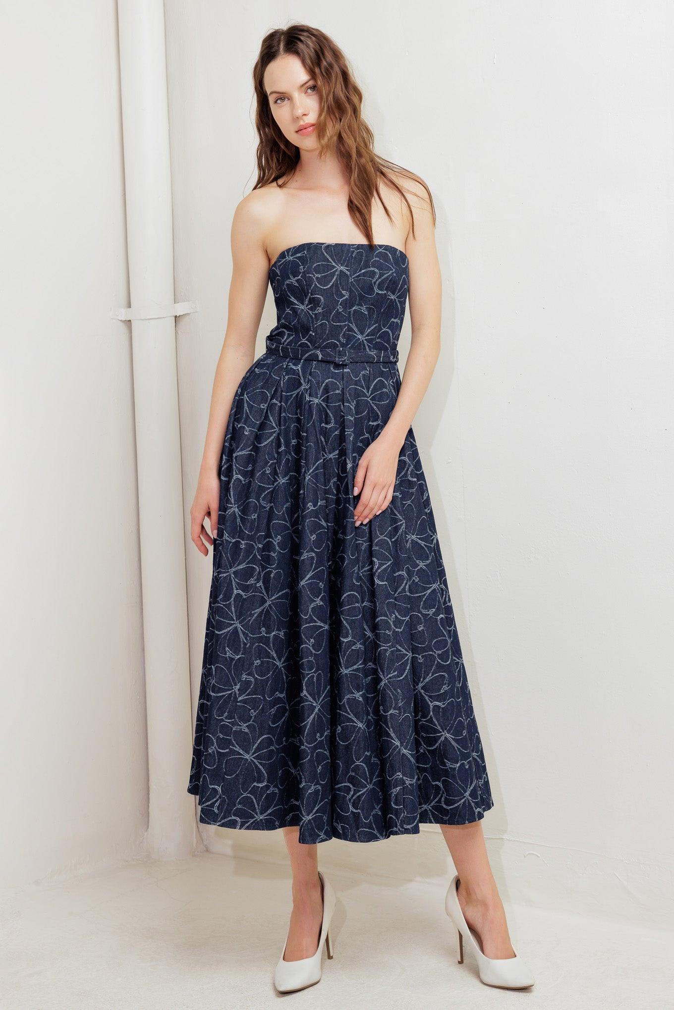 Moondust Garden Denim Midi Dress, view 1 — Soul Flow Apparel