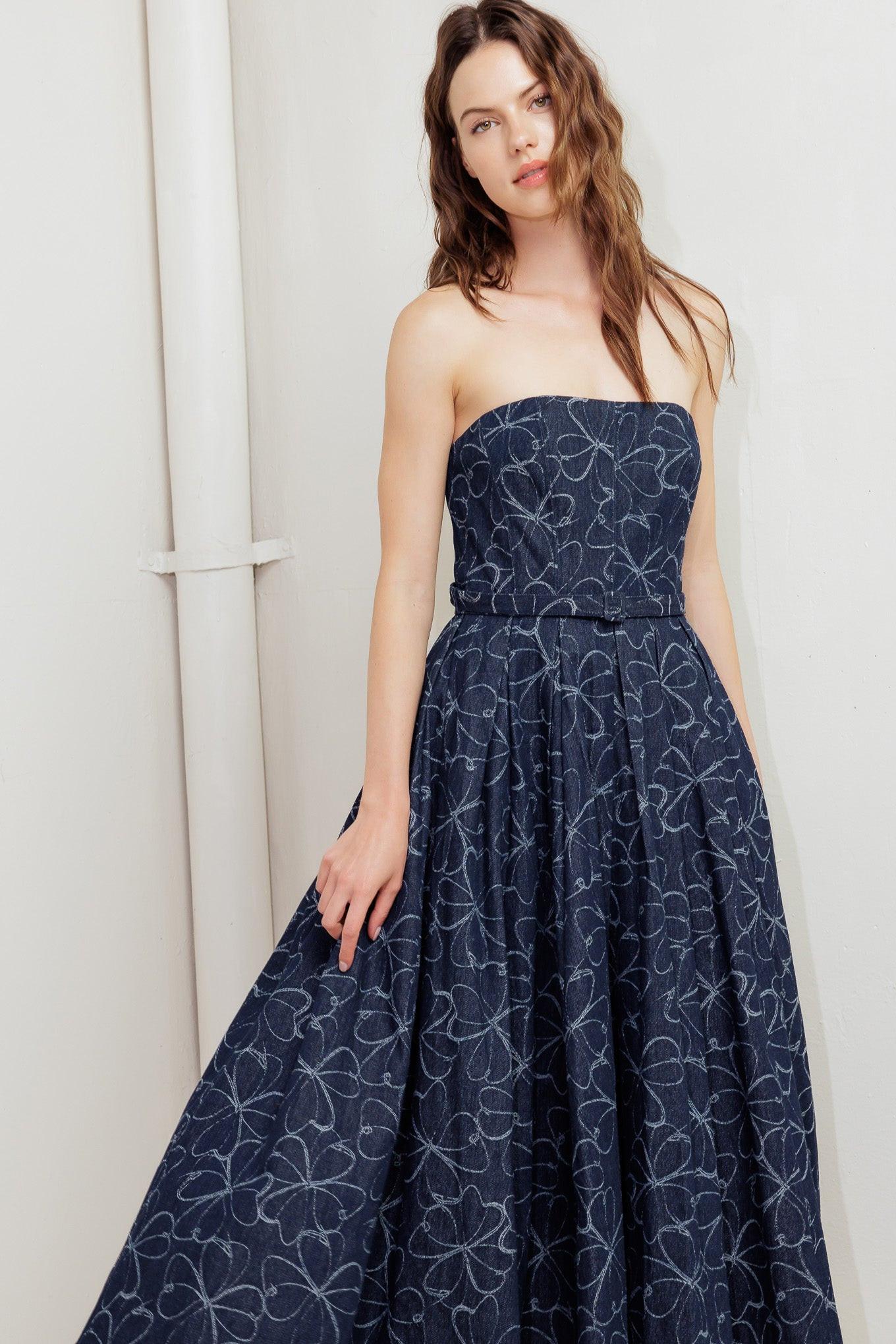 Moondust Garden Denim Midi Dress, view 2 — Soul Flow Apparel