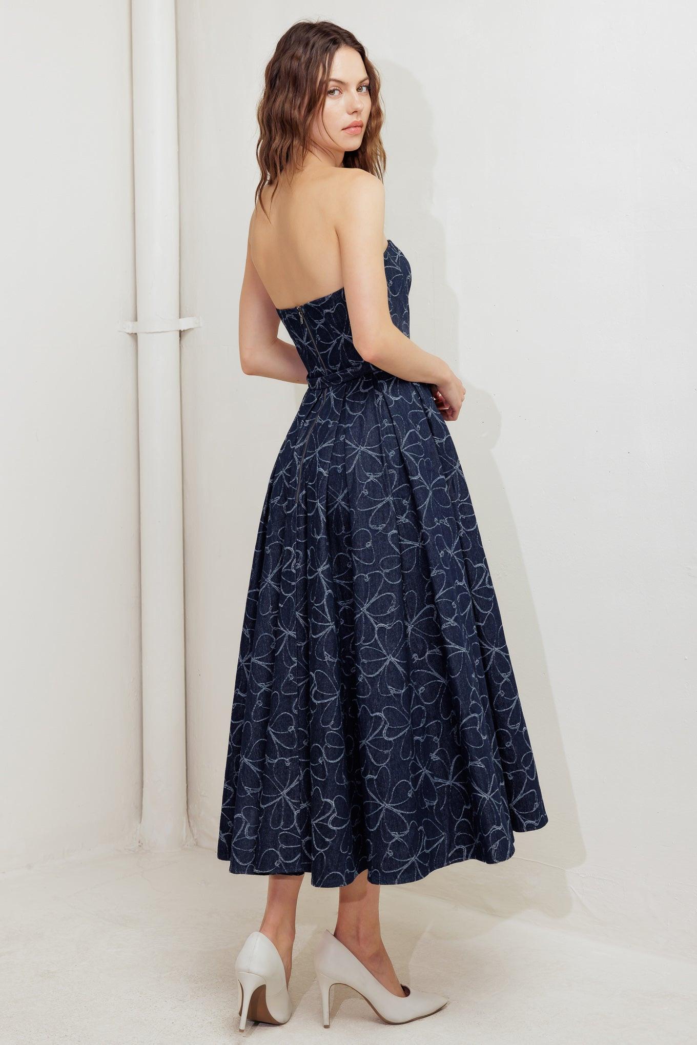 Moondust Garden Denim Midi Dress, view 6 — Soul Flow Apparel