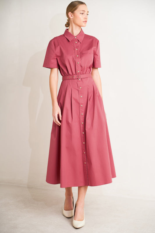 Cinched Couture Woven Midi Dress in berry, view 4 — Soul Flow Apparel