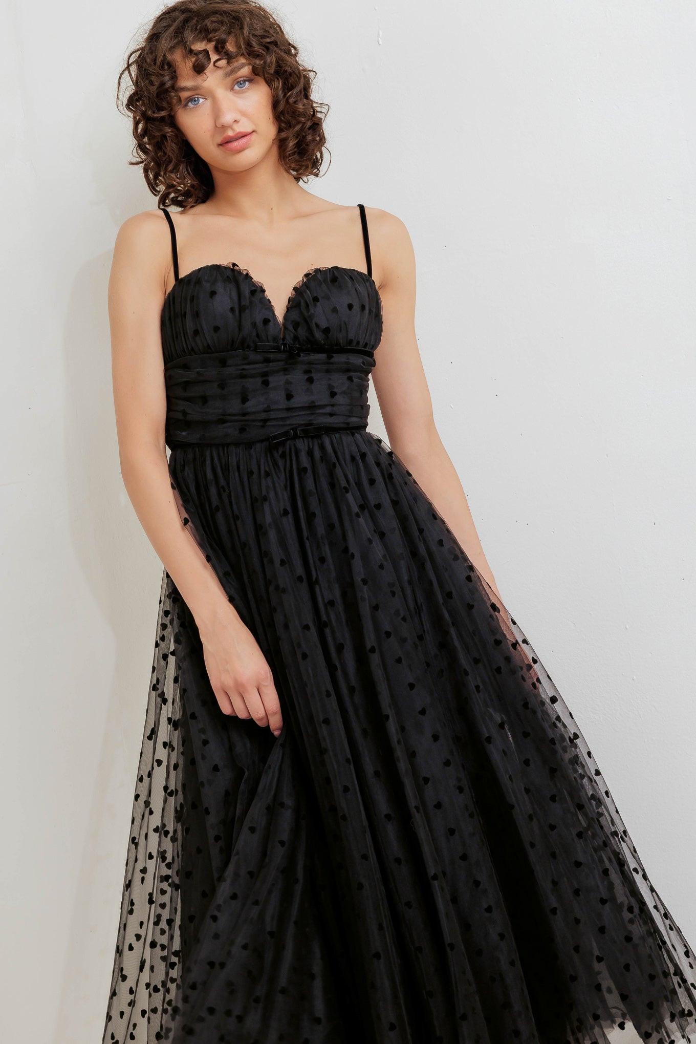 Heart Dot Ballet Tulle Midi Dress in black, view 1 — Soul Flow Apparel