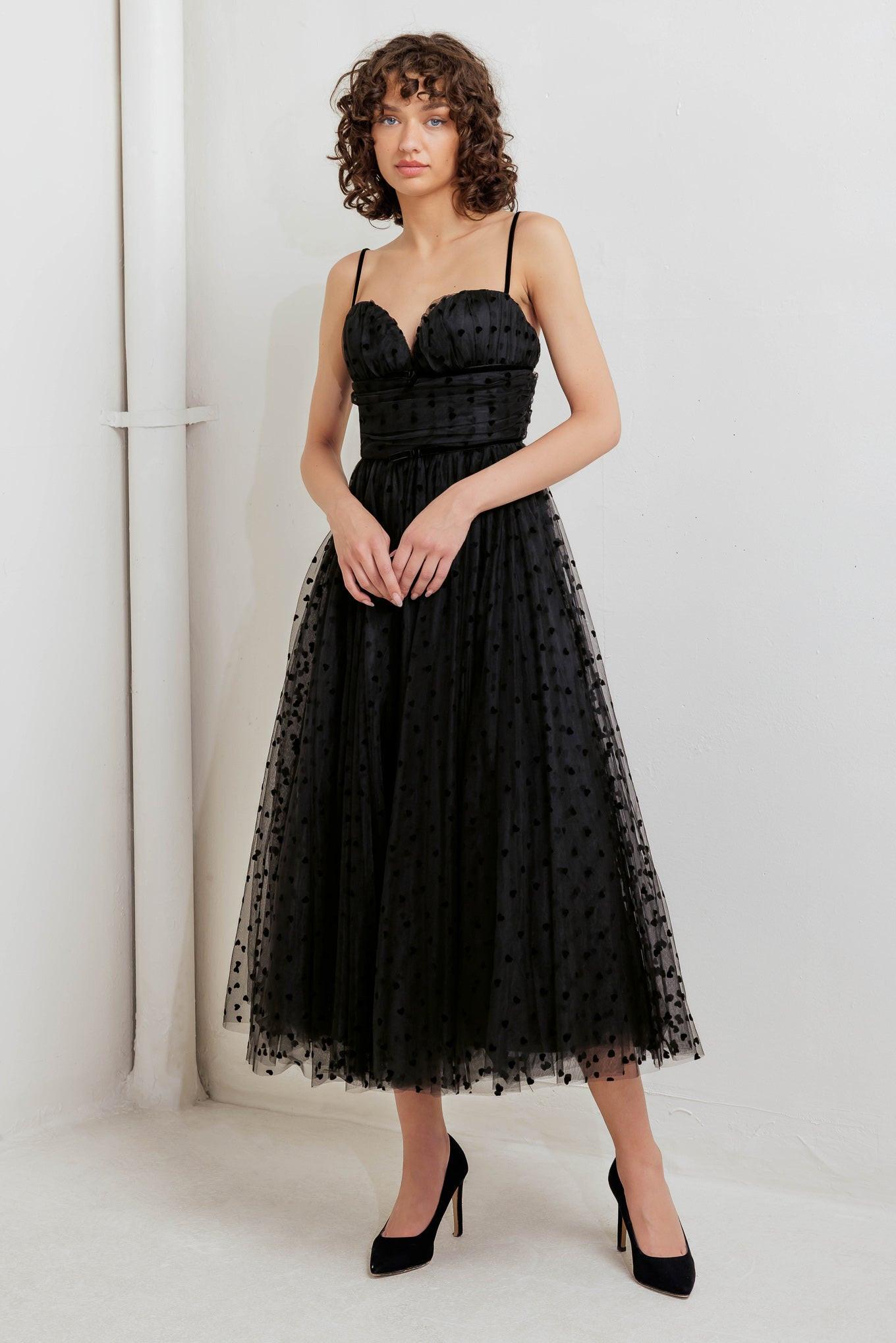 Heart Dot Ballet Tulle Midi Dress in black, view 2 — Soul Flow Apparel