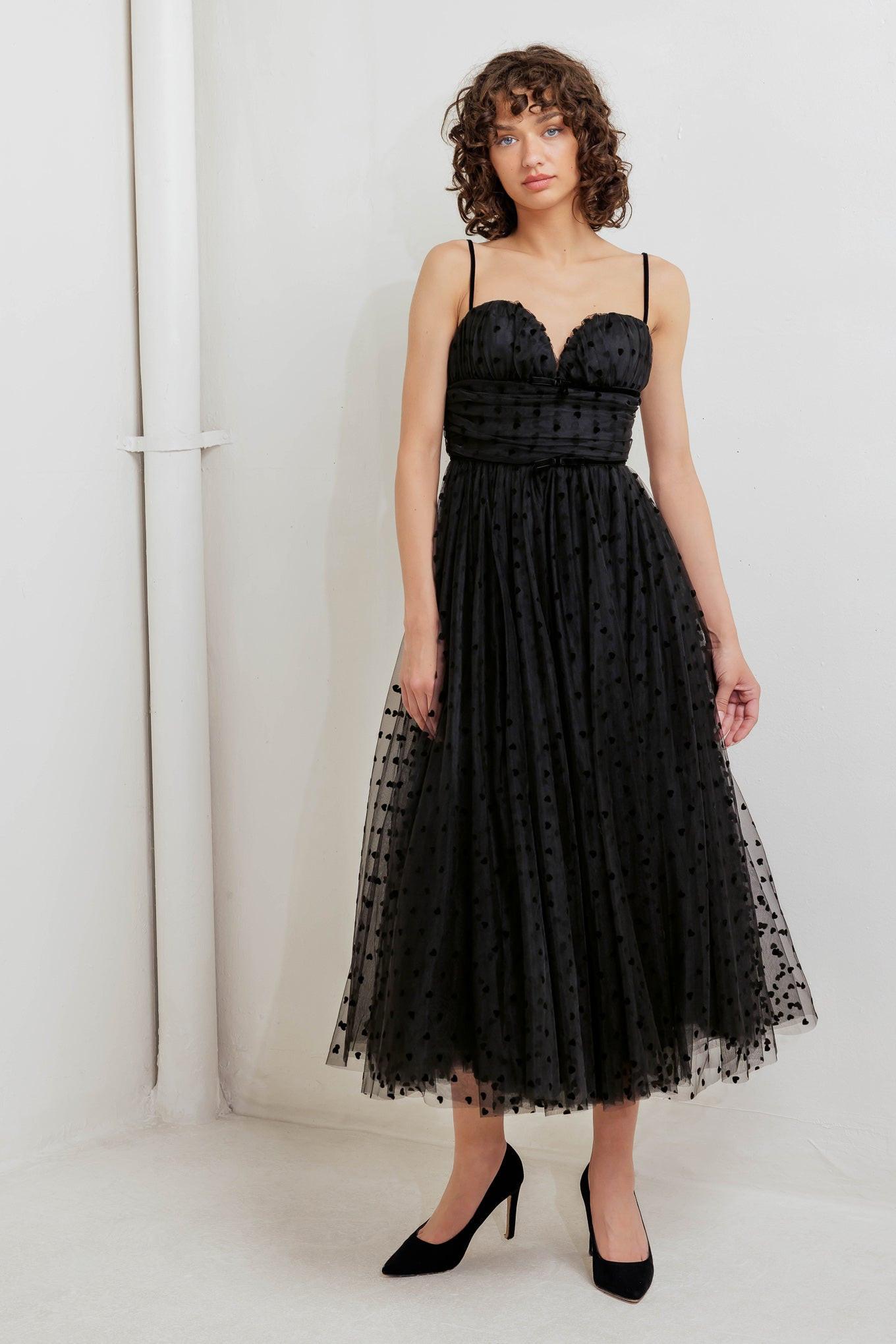 Heart Dot Ballet Tulle Midi Dress in black, view 3 — Soul Flow Apparel