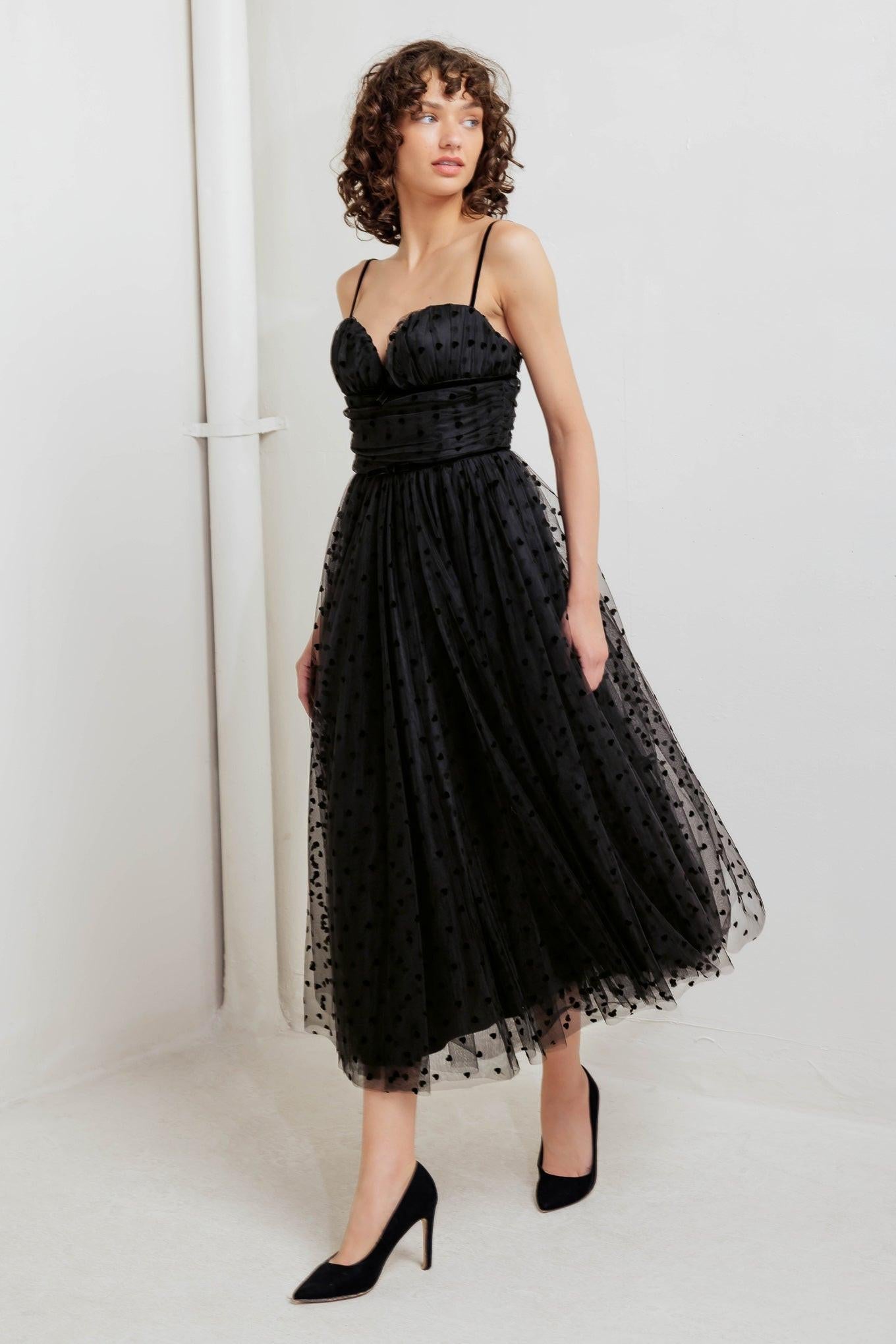 Heart Dot Ballet Tulle Midi Dress in black, view 4 — Soul Flow Apparel