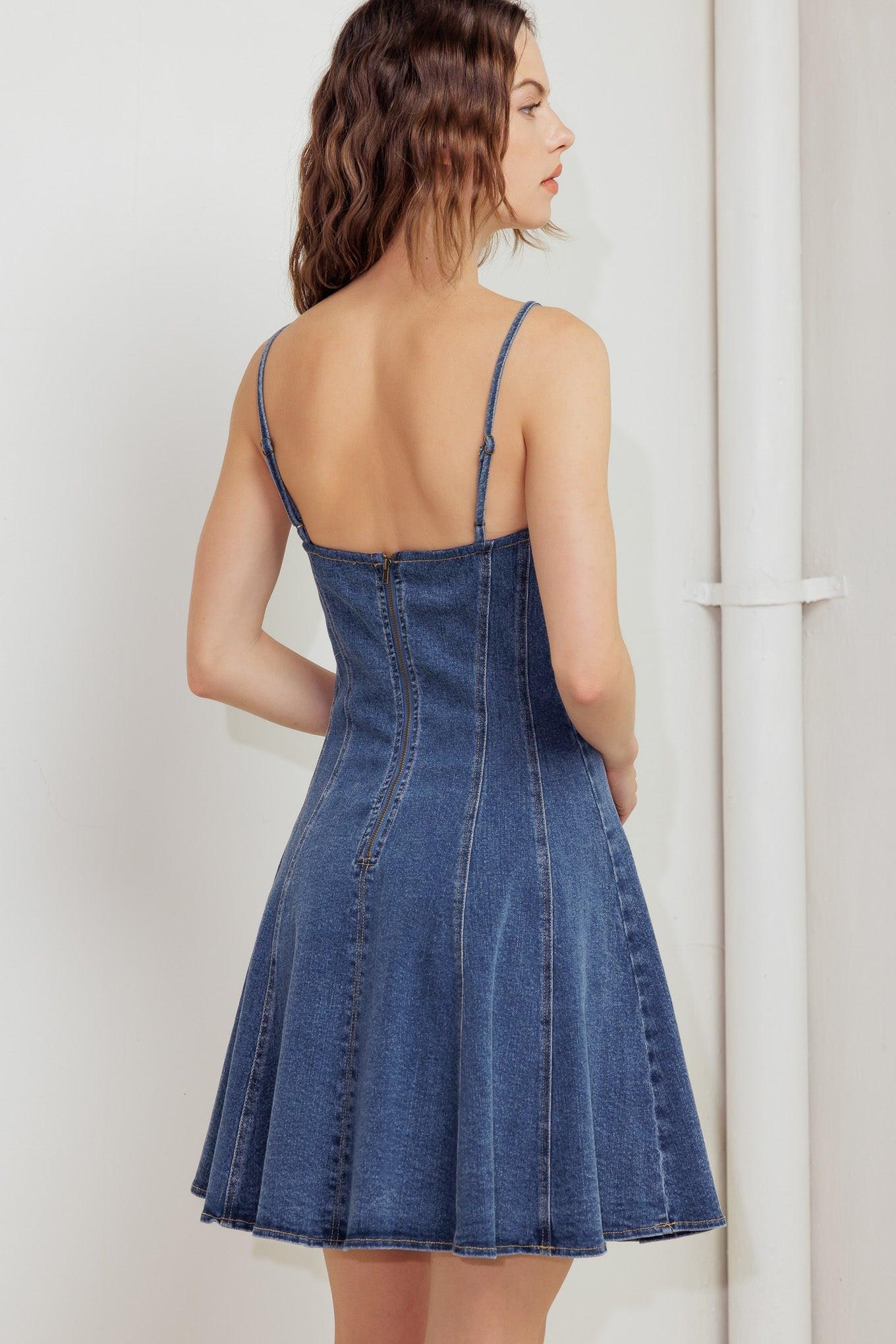 Weekend Command Denim Mini Dress in blue, view 7 — Soul Flow Apparel