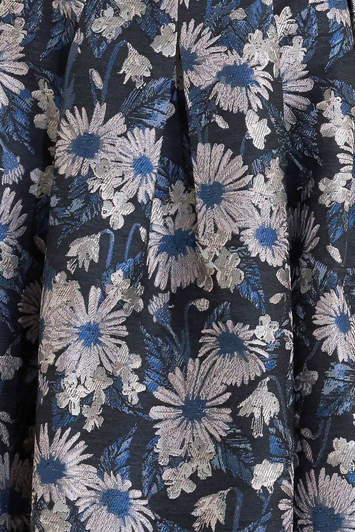 Lux Blooming Woven Jacquard Midi Dress in navy multi, fabric swatch — Soul Flow Apparel