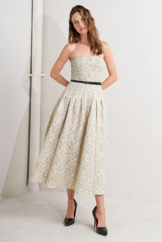 Whisper Leaf Woven Midi Dress in cream, view 1 — Soul Flow Apparel