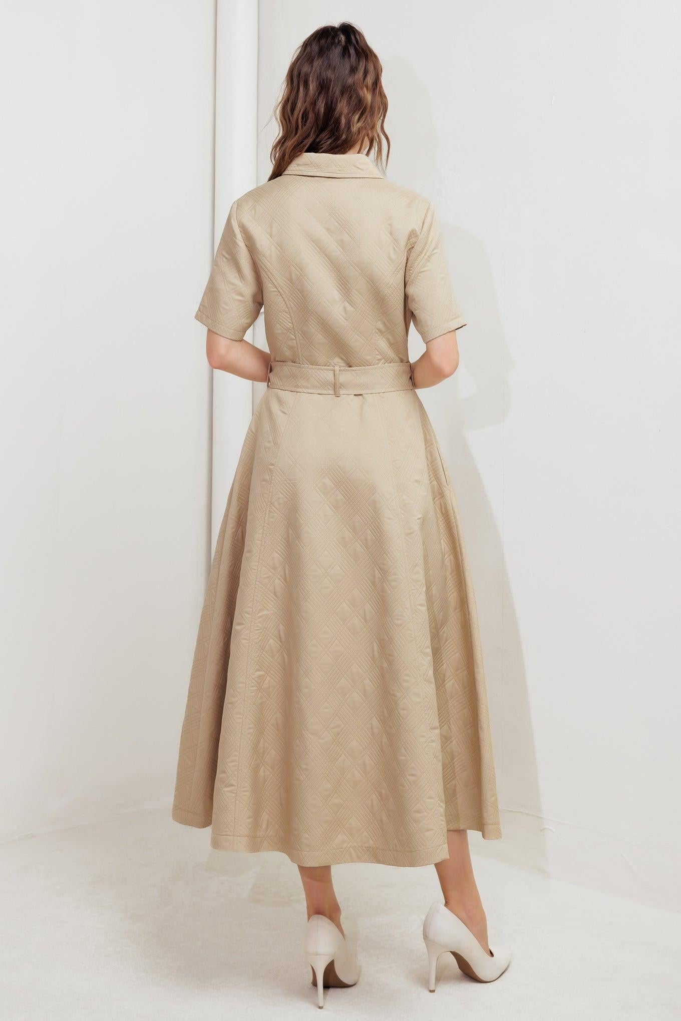 Neutral Chic Woven Midi Dress in taupe, view 5 — Soul Flow Apparel