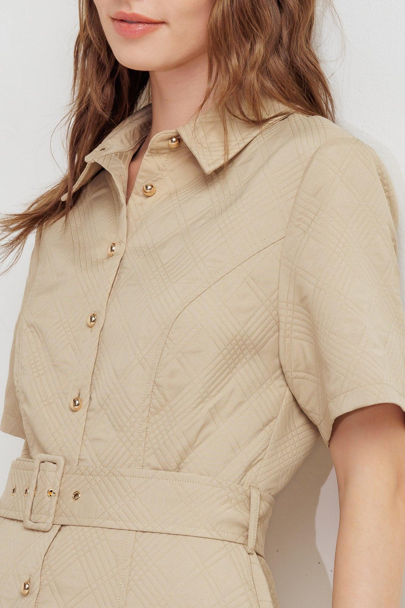 Neutral Chic Woven Midi Dress in taupe, view 6 — Soul Flow Apparel