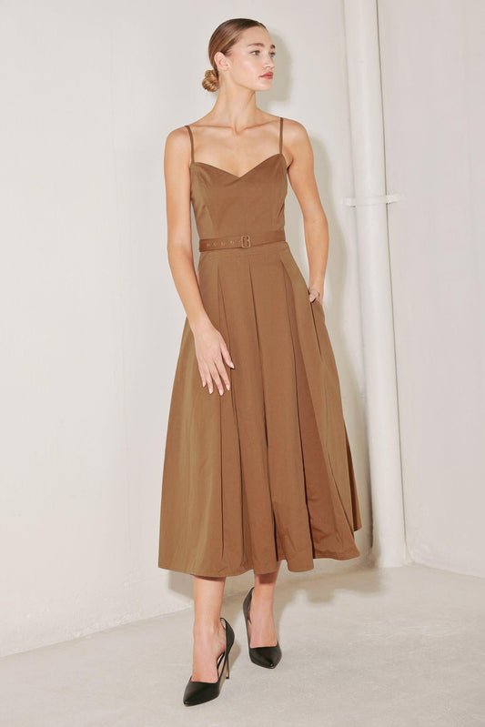 Sunset Silhouette Woven Midi Dress in brown, view 3 — Soul Flow Apparel