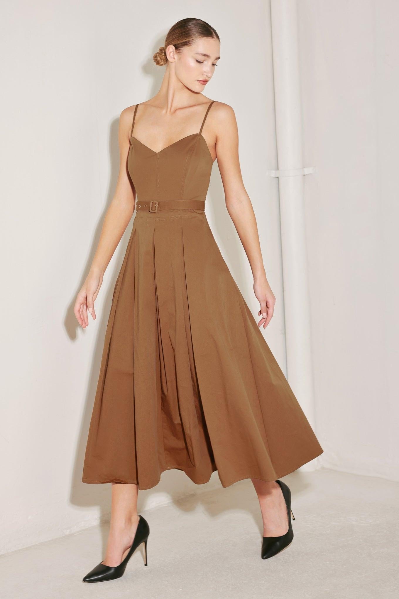 Sunset Silhouette Woven Midi Dress in brown, view 5 — Soul Flow Apparel