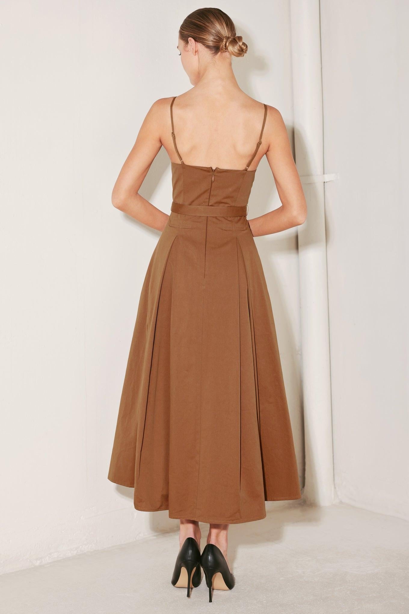 Sunset Silhouette Woven Midi Dress in brown, view 6 — Soul Flow Apparel