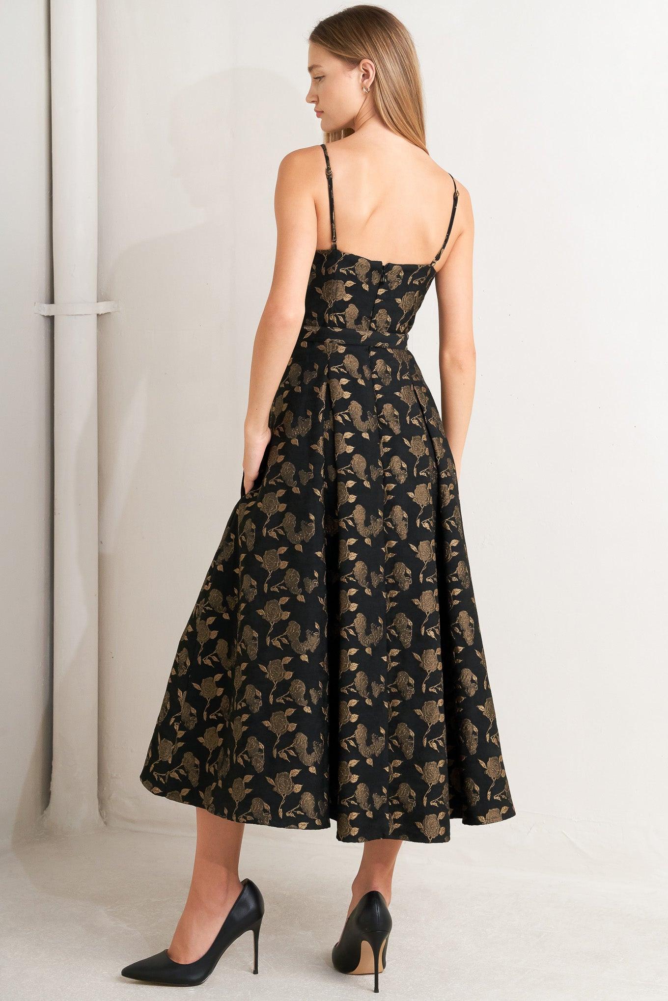 Garden Opera Woven Midi Dress in black brown, view 5 — Soul Flow Apparel