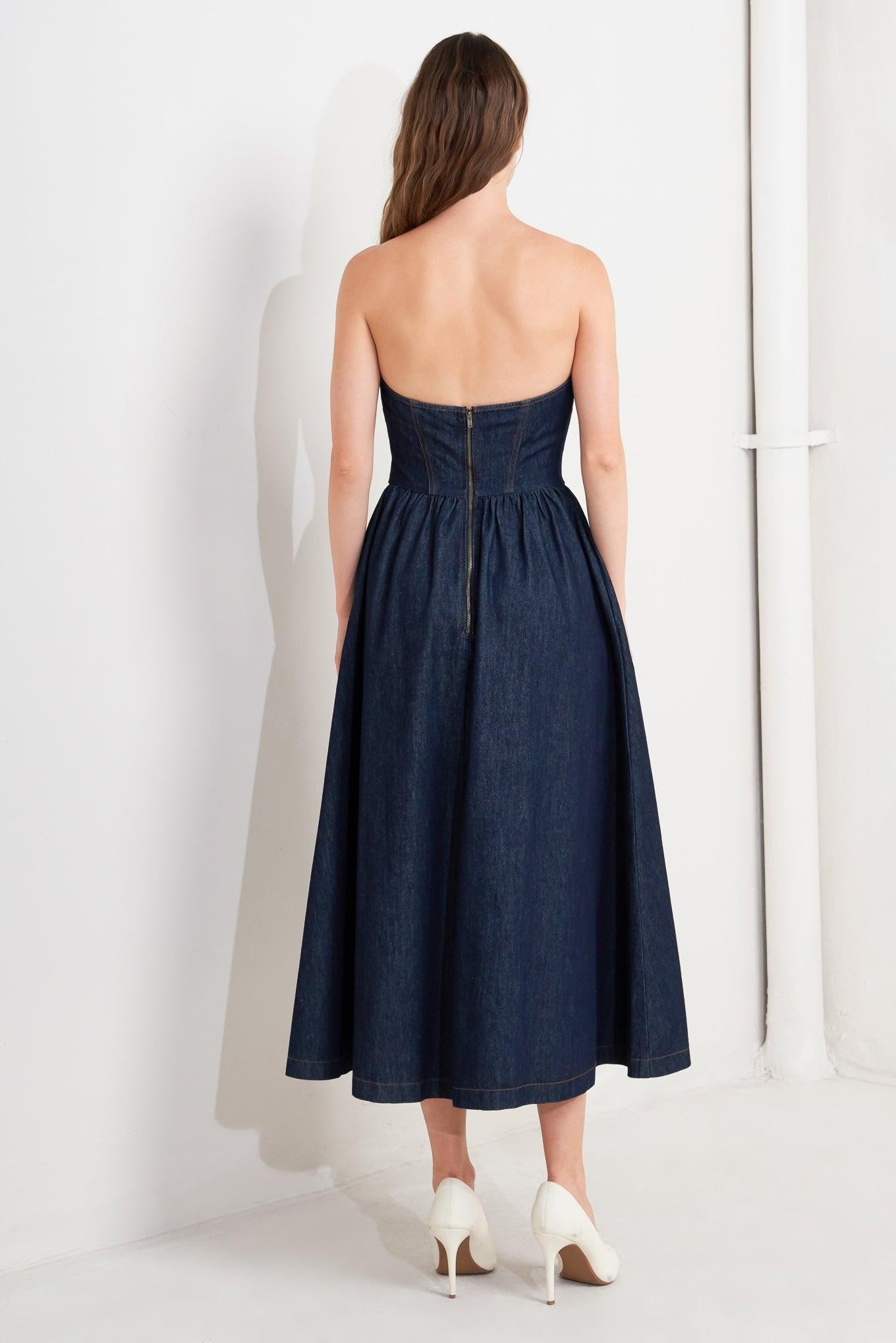 Vintage Siren Denim Midi Dress, view 5 — Soul Flow Apparel