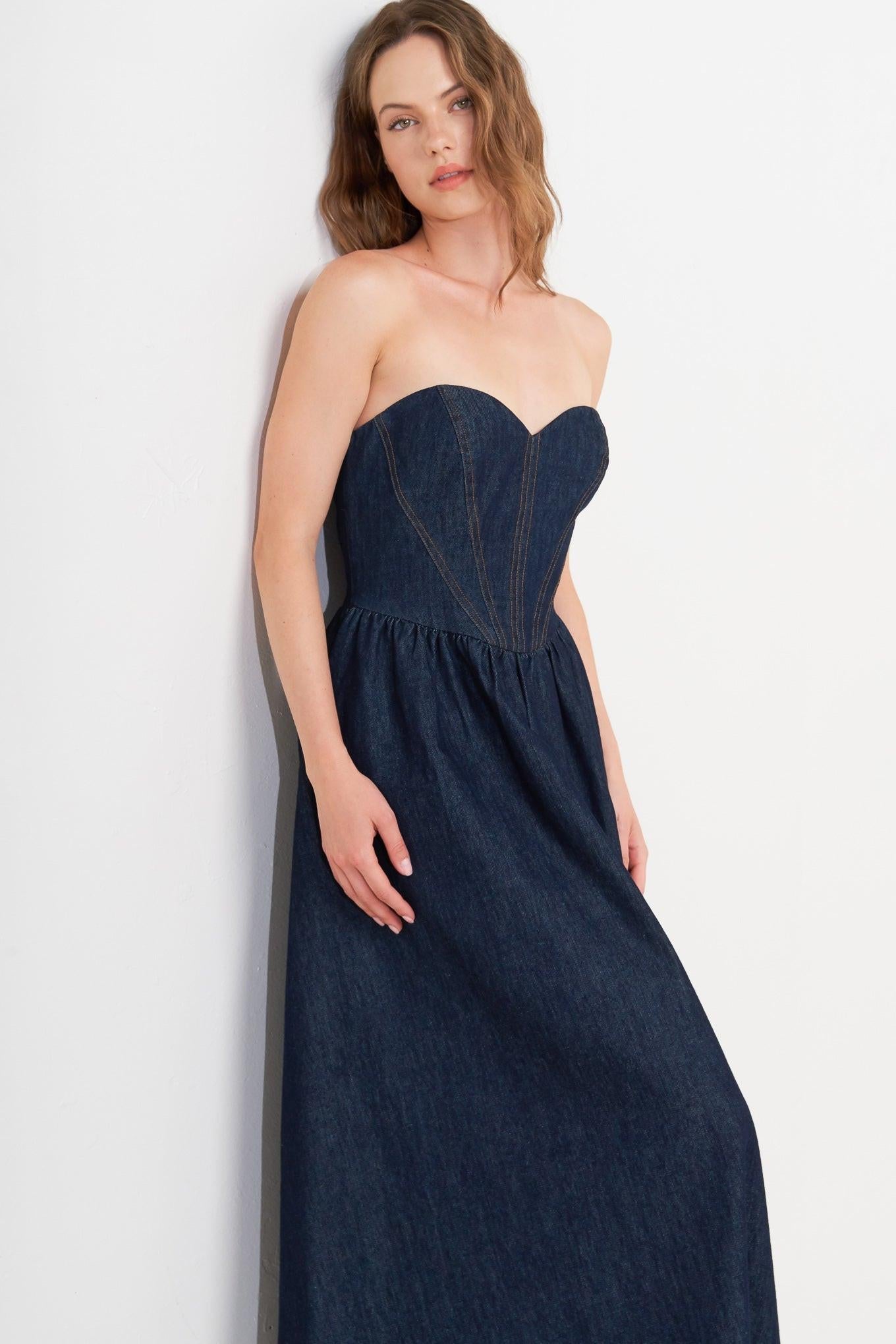 Vintage Siren Denim Midi Dress, view 7 — Soul Flow Apparel