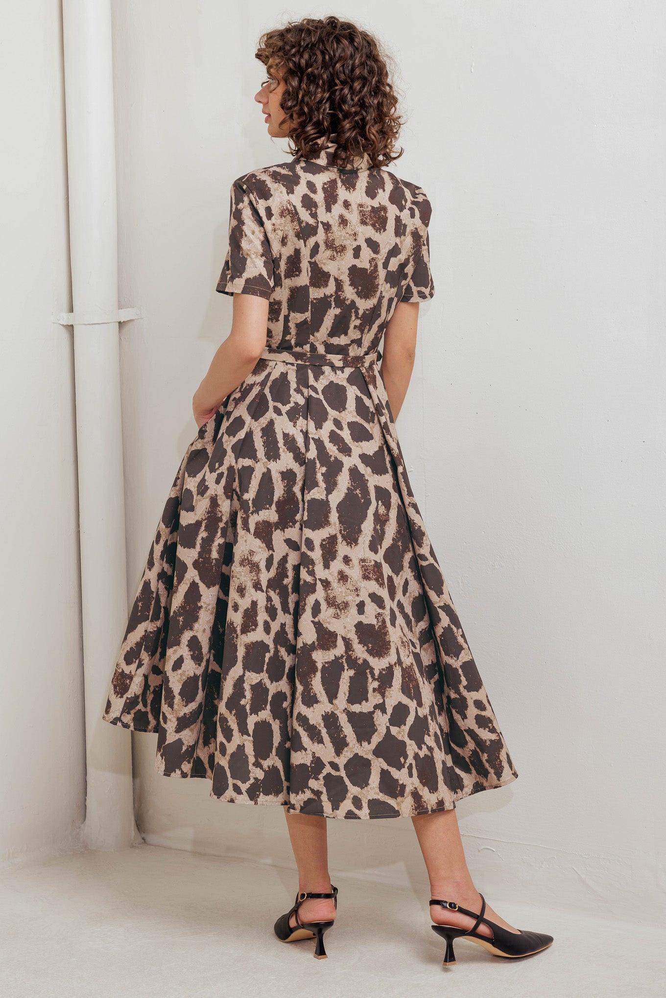 Tame Giraffe Woven Midi Dress in brown multi, view 7 — Soul Flow Apparel