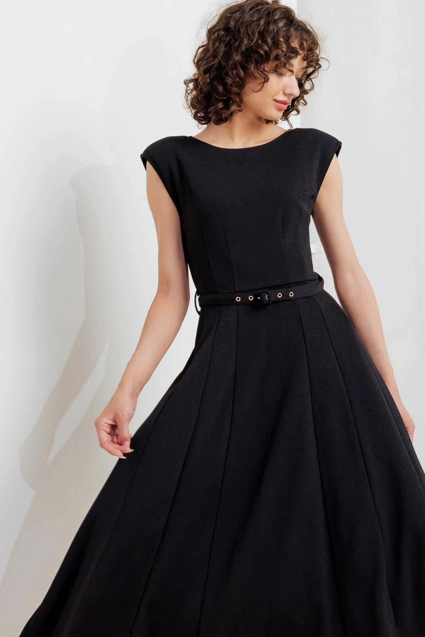 Modern Mona Woven Midi Dress in black, view 6 — Soul Flow Apparel