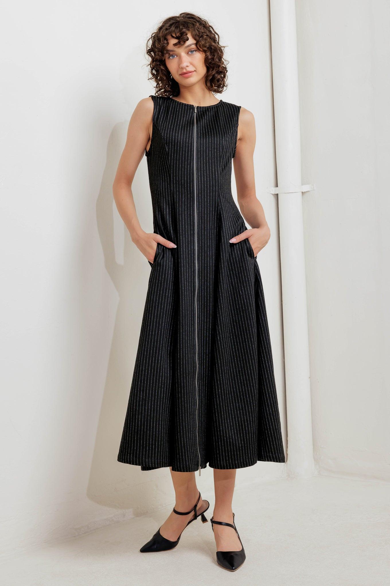 Urban Frame Woven Midi Dress in black, view 1 — Soul Flow Apparel