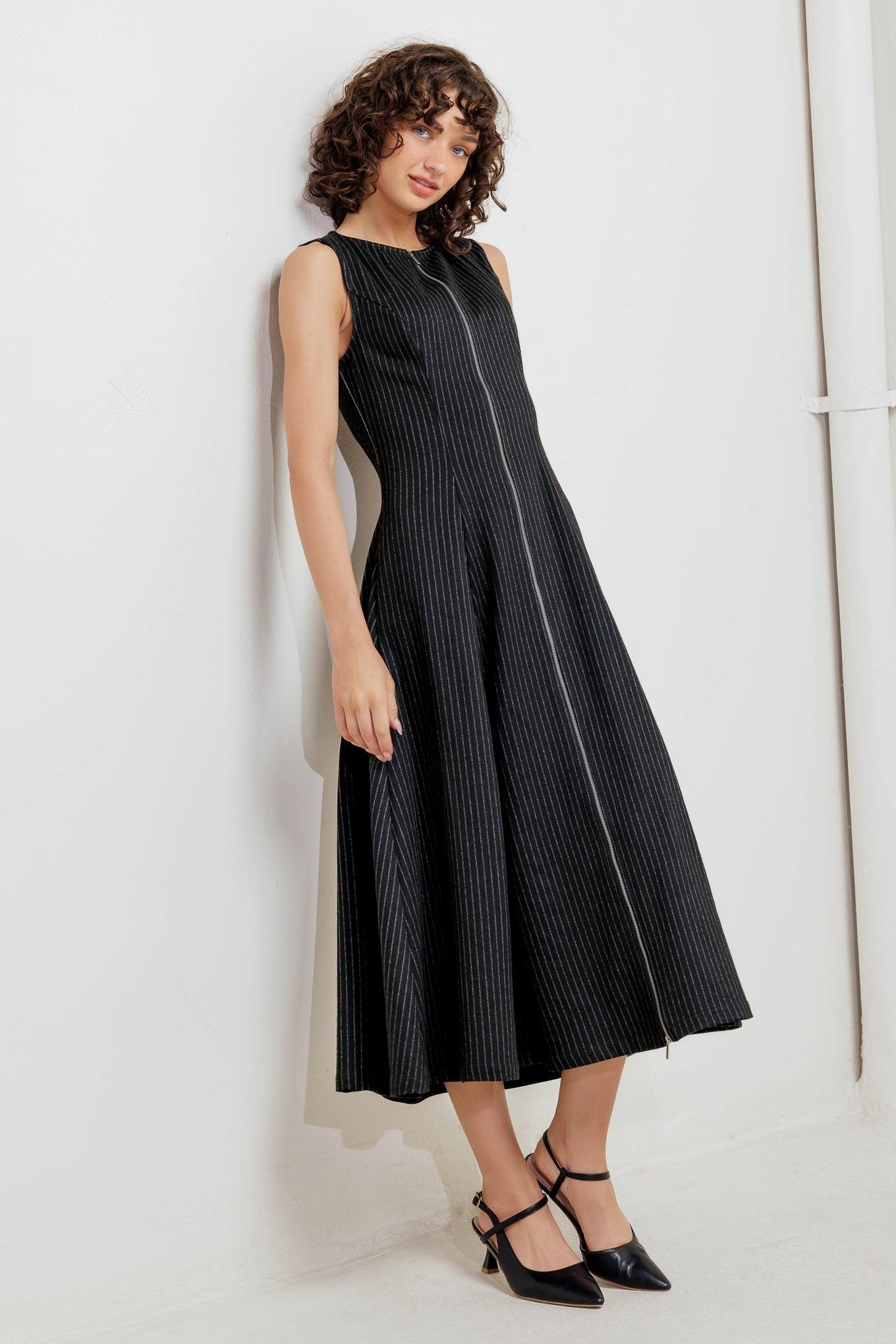 Urban Frame Woven Midi Dress in black, view 2 — Soul Flow Apparel