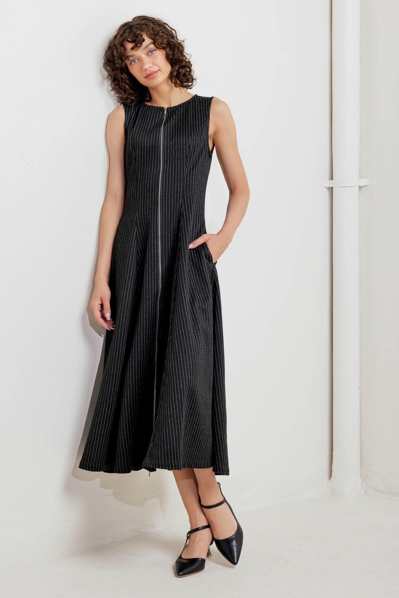 Urban Frame Woven Midi Dress in black, view 3 — Soul Flow Apparel