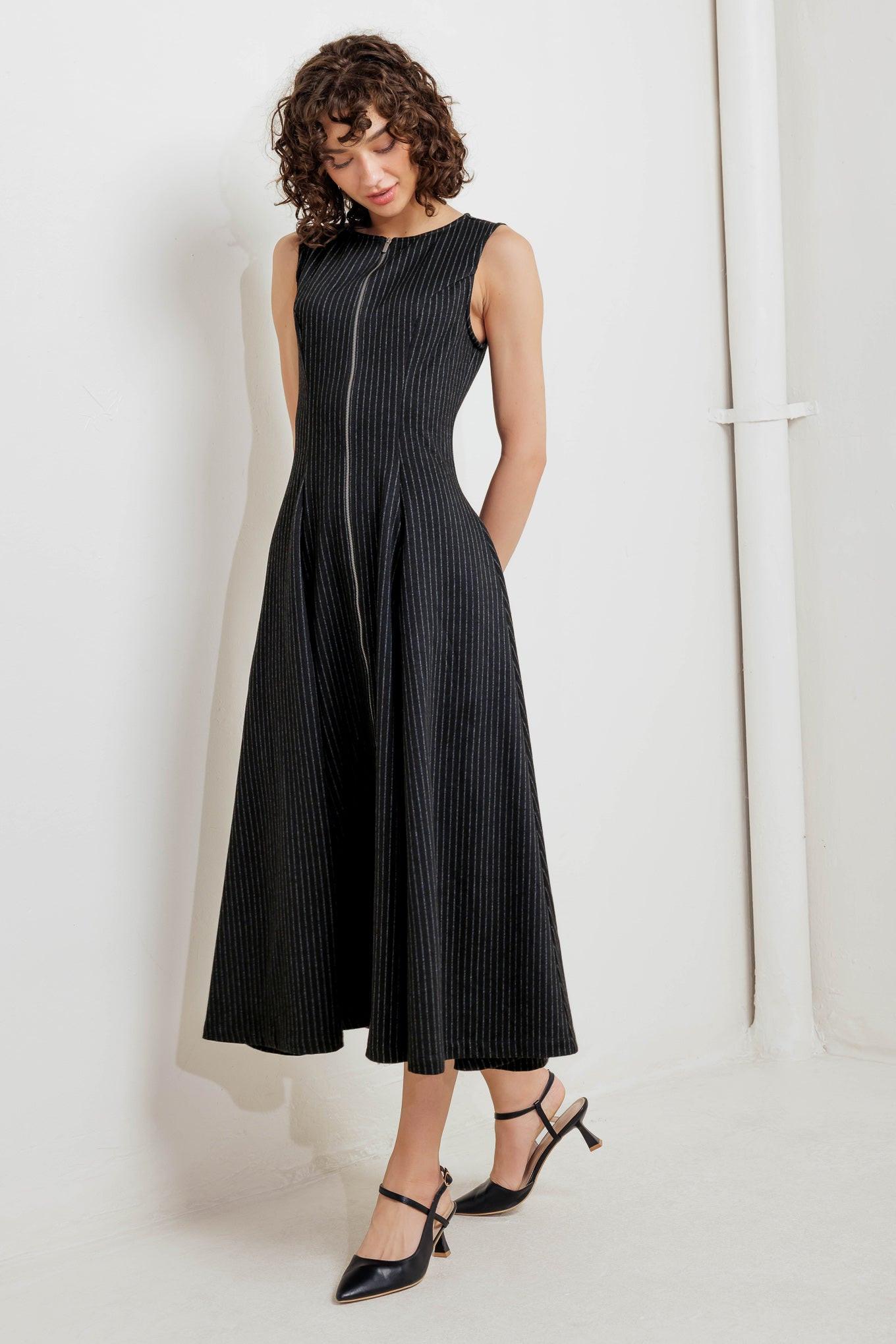 Urban Frame Woven Midi Dress in black, view 4 — Soul Flow Apparel