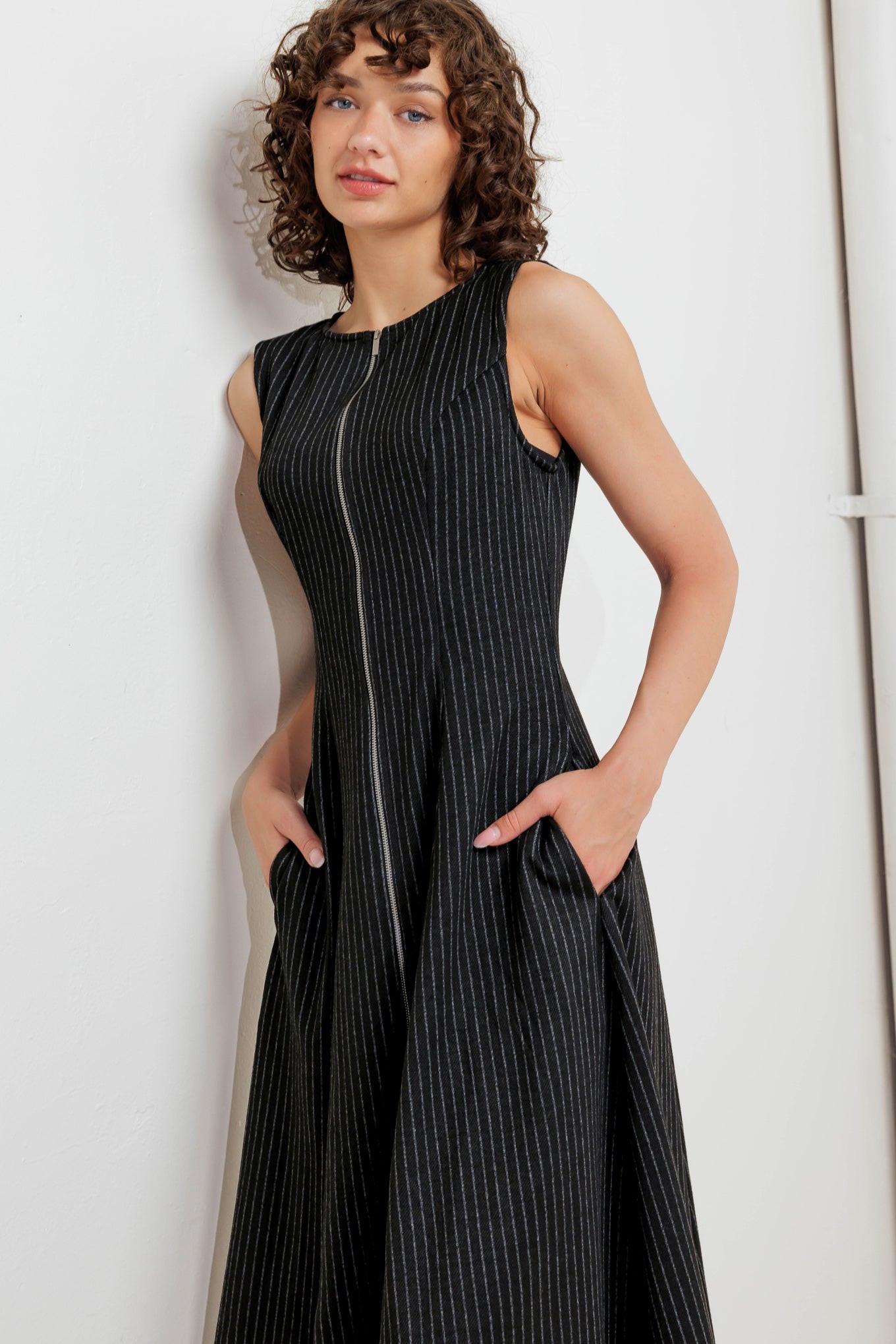 Urban Frame Woven Midi Dress in black, view 6 — Soul Flow Apparel