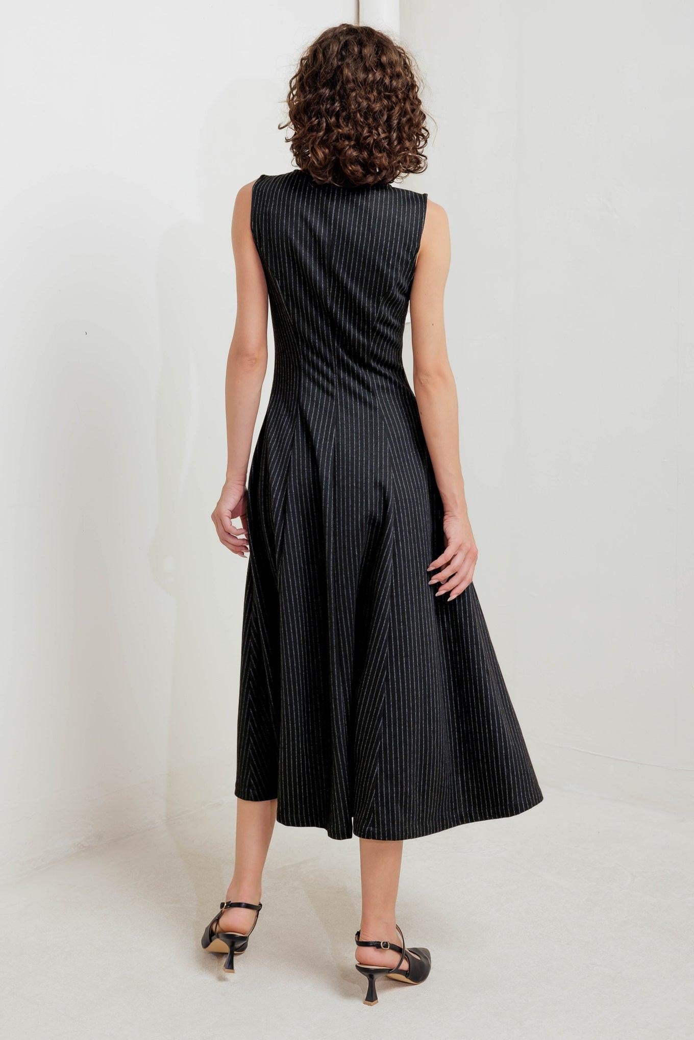 Urban Frame Woven Midi Dress in black, view 8 — Soul Flow Apparel