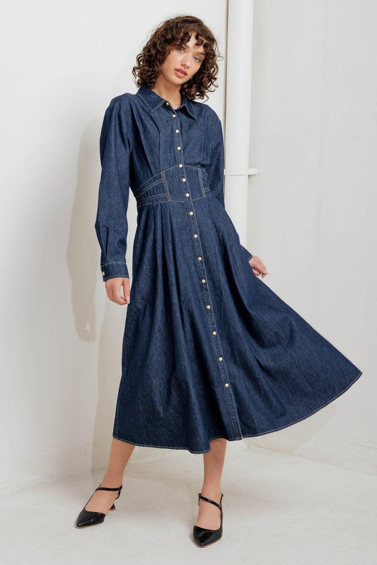 Vintage Blues Denim Midi Dress, view 6 — Soul Flow Apparel